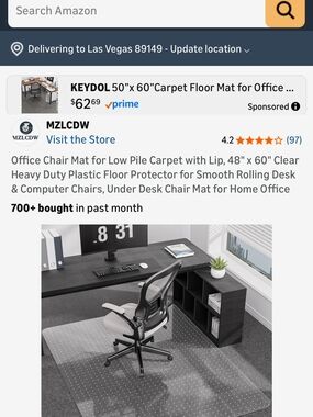 Clear Office Chair Mat for Low Pile Carpet - Transparent